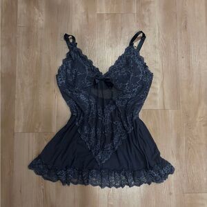 Navy Babydoll Tank Top - Lace Layering piece Size M